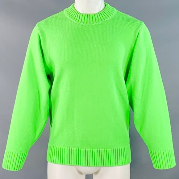 ROBYN LYNCH Size S Neon Green Merino Wool Cashmere Crew Neck Sweater - Picture 1 of 9